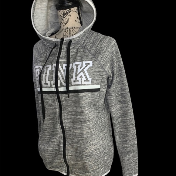 VS PINK Women’s XS full Zip Hooded Jacket thumb holes Drawstring hood & pockets - Picture 7 of 13
